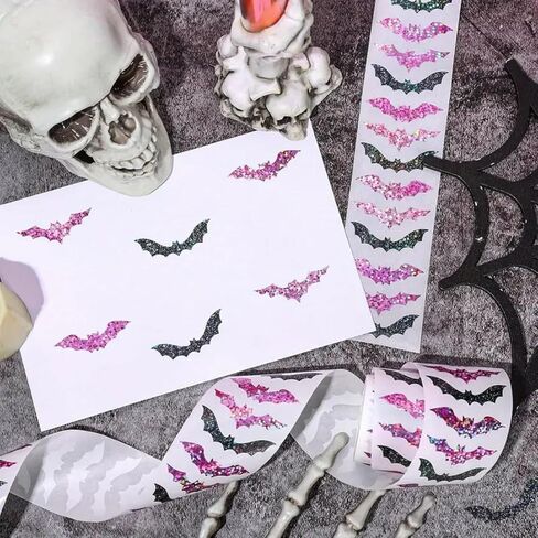 500Pcs Halloween Bat Labels Stickers Black Purple Glitters Bat Roll Label Decals Shiny Bats Self-Adhesive Stickers for Halloween Greeting Cards Invitation Envelope Sealing Gift Wrapping Supplies in Kuwait