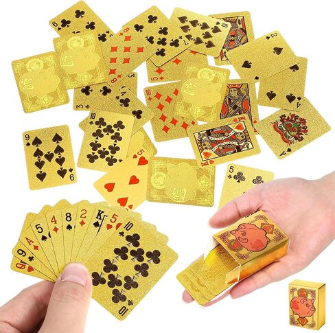 2 Decks Mini Playing Cards, Gold Waterproof Playing Cards, Mini Poker Deck for Parties and Games, Party Favor, Tiny Deck of Novelty Party Gift for Christmas, Halloween, New Year, Par in Saudi Arabia