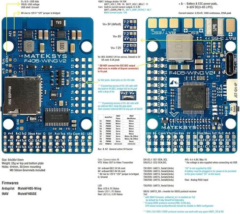 Mateksys F405 Wing V2 Flight Controller STM32F405RGT6 ICM42688P ، OSD ، SD SLOT ARDUPILOT/INAV للطائرة RC in Saudi Arabia