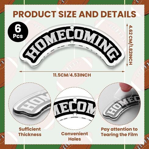 6 Pcs Arched Homecoming Mum Charm Acrylic Homecoming Mum Decorations Accessories DIY Supplies for Back To School Week Party Decor in Kuwait