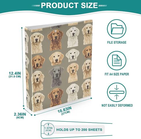 3 Ring Binder 1.5 Inch Golden Retriever Head Dogs Binder with Clipboard PVC Pockets Fits 8.5 x 11 Inch Paper Holds 200 Sheets for School and Office Supplies in Saudi Arabia