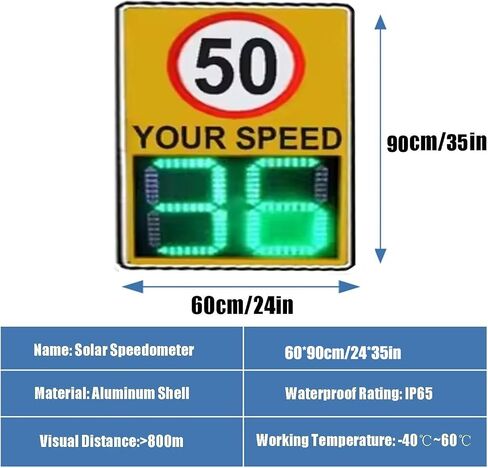 Solar Powered Speed Limit Radar Sign - High Brightness LED Display, Adjustable Reflective Road Warning Feedback Sign, 60x90 cm, Enhance Safety & Traffic Control in Saudi Arabia