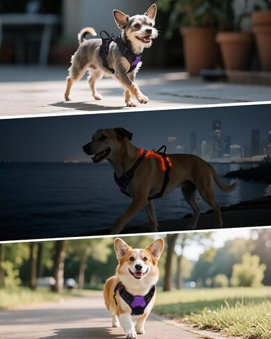 Joytale Light Up Dog Harness, No Pull Dog Harness USB Rechargeable for Night Walking with 3 Lightning Modes and Soft Handle, Adjustable Reflective Lighted Safety Vest,Green, M in Saudi Arabia