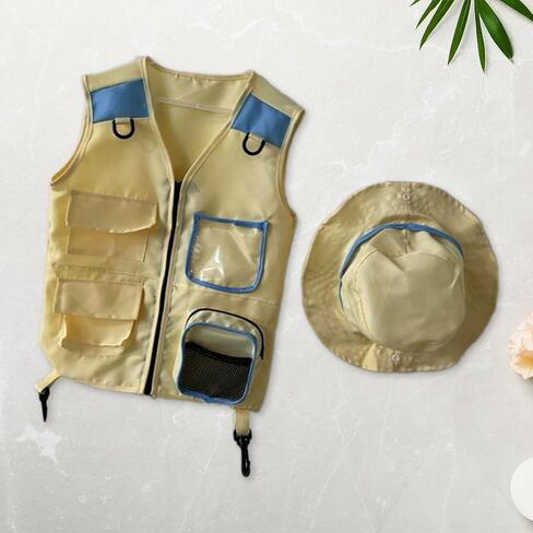 Explorer Vest and Hat Set for Kids Outdoor Activities, Blue in Saudi Arabia