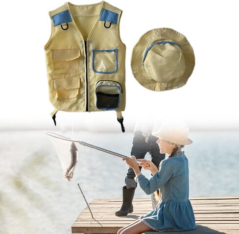 Explorer Vest and Hat Set for Kids Outdoor Activities, Blue in Saudi Arabia