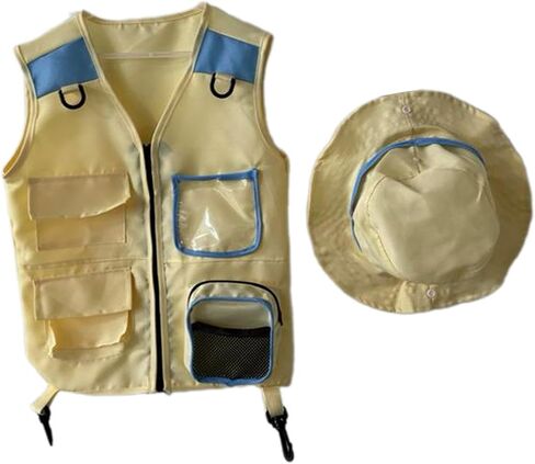 Explorer Vest and Hat Set for Kids Outdoor Activities, Blue in Saudi Arabia