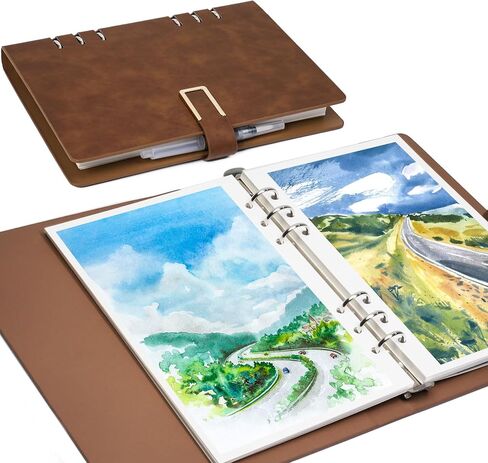 Vienrose 9" x 7" 3 Ring Watercolor Sketchbook, Faux Leather Cover Professional Art Journal with Detachable 24 Sheets 48 Pages, Ideal for Water Coloring, Sketching, Painting, Turquoise in Saudi Arabia