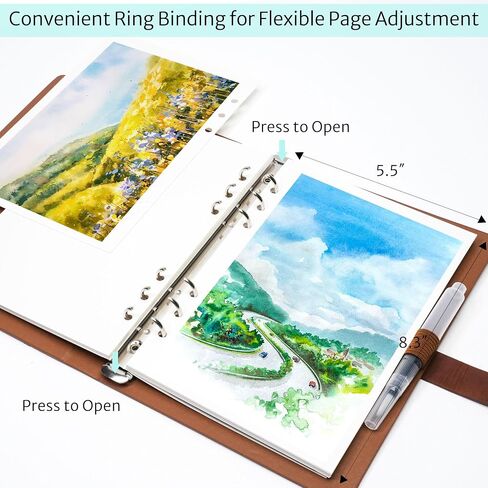 Vienrose 9" x 7" 3 Ring Watercolor Sketchbook, Faux Leather Cover Professional Art Journal with Detachable 24 Sheets 48 Pages, Ideal for Water Coloring, Sketching, Painting, Turquoise in Saudi Arabia