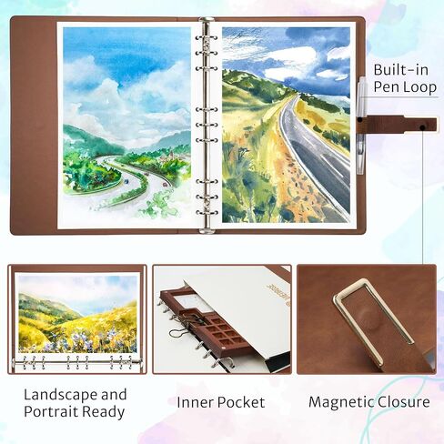 Vienrose 9" x 7" 3 Ring Watercolor Sketchbook, Faux Leather Cover Professional Art Journal with Detachable 24 Sheets 48 Pages, Ideal for Water Coloring, Sketching, Painting, Turquoise in Saudi Arabia