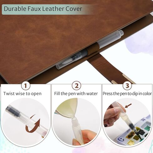 Vienrose 9" x 7" 3 Ring Watercolor Sketchbook, Faux Leather Cover Professional Art Journal with Detachable 24 Sheets 48 Pages, Ideal for Water Coloring, Sketching, Painting, Turquoise in Saudi Arabia