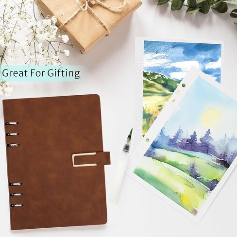 Vienrose 9" x 7" 3 Ring Watercolor Sketchbook, Faux Leather Cover Professional Art Journal with Detachable 24 Sheets 48 Pages, Ideal for Water Coloring, Sketching, Painting, Turquoise in Saudi Arabia