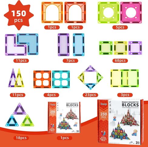 250 PCS Magnetic Tiles for Kids,Magnetic Blocks for Kids with Christmas Theme, Magnetic Building Blocks Set, 3D SETM Educational Toddler Toys in Saudi Arabia