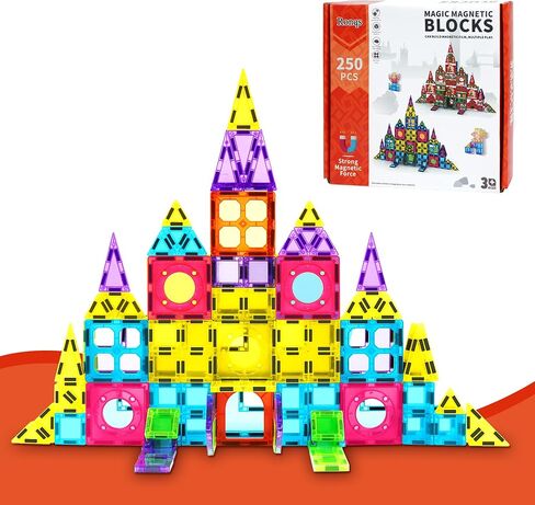 250 PCS Magnetic Tiles for Kids,Magnetic Blocks for Kids with Christmas Theme, Magnetic Building Blocks Set, 3D SETM Educational Toddler Toys in Saudi Arabia