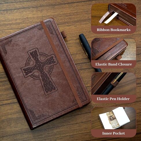 CAGIE Leather Lined Journal Notebook for Men & Women, Debossed Cross, 320 Pages 100 GSM Thick Paper, A5 Hardcover Journaling Notebooks for Writing, 5.7'' X 8.3'' Diary, Brown in Saudi Arabia