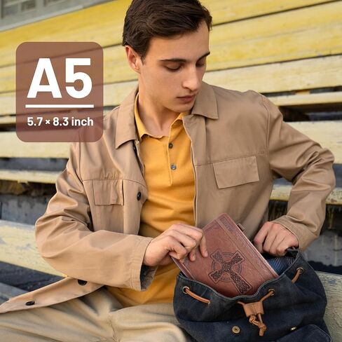 CAGIE Leather Lined Journal Notebook for Men & Women, Debossed Cross, 320 Pages 100 GSM Thick Paper, A5 Hardcover Journaling Notebooks for Writing, 5.7'' X 8.3'' Diary, Brown in Saudi Arabia