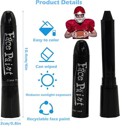 Generic 6 PCS Sports Eye Stick Football Stick Face Paint, Eye Black Stick For Baseball Football Softball Lacrosse Sports Accessories, Anti-Glare Eye Black For Adults Youth Body Lacrosse Hockey in Saudi Arabia