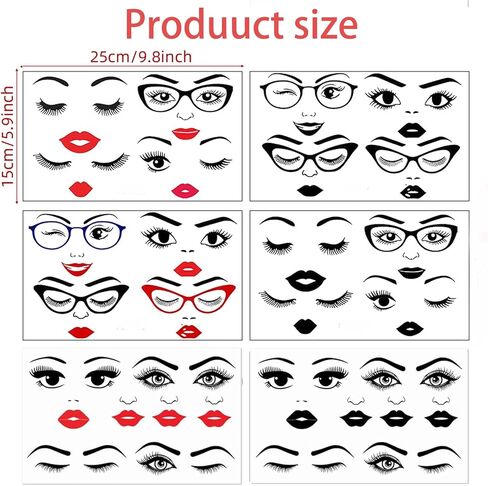 6 Pack Face Stickers for Crafts Facial Features Lips Mouth Eyes Eyebrows Nose Decals Make a Face Stickers for Holiday Party Painting on Wood Wall Fabric Canvas DIY Crafts Flower Pots Decor in Saudi Arabia