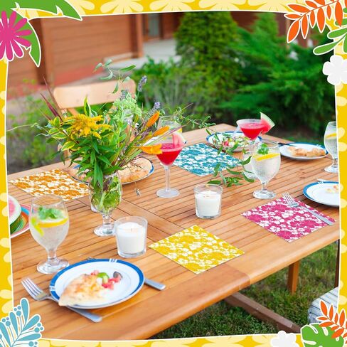 Nitial 120 Pcs Hibiscus Party Napkins Disposable 6.5 x 6.5 Inches Hawaiian Tropical Luau Paper Napkins Table Decorations Dessert Beverage Napkin for Aloha Summer Beach Party Supplies in Saudi Arabia
