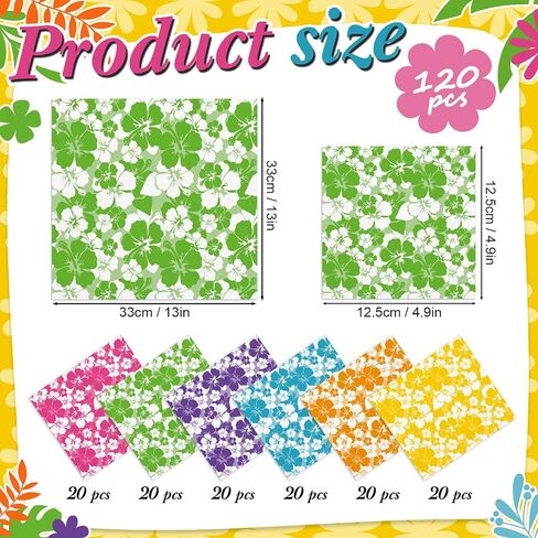 Nitial 120 Pcs Hibiscus Party Napkins Disposable 6.5 x 6.5 Inches Hawaiian Tropical Luau Paper Napkins Table Decorations Dessert Beverage Napkin for Aloha Summer Beach Party Supplies in Saudi Arabia