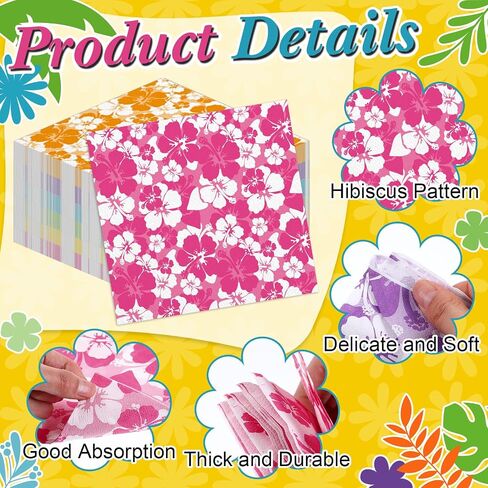 Nitial 120 Pcs Hibiscus Party Napkins Disposable 6.5 x 6.5 Inches Hawaiian Tropical Luau Paper Napkins Table Decorations Dessert Beverage Napkin for Aloha Summer Beach Party Supplies in Saudi Arabia