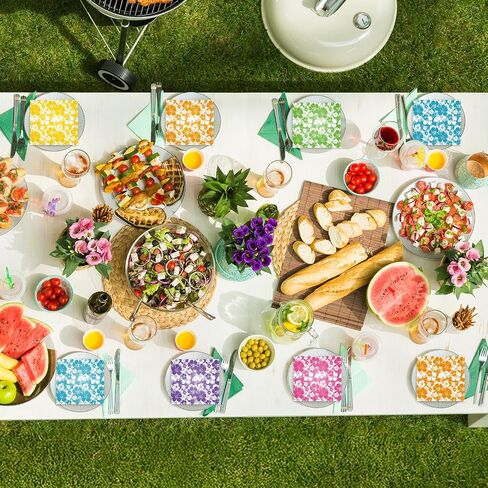 Nitial 120 Pcs Hibiscus Party Napkins Disposable 6.5 x 6.5 Inches Hawaiian Tropical Luau Paper Napkins Table Decorations Dessert Beverage Napkin for Aloha Summer Beach Party Supplies in Saudi Arabia