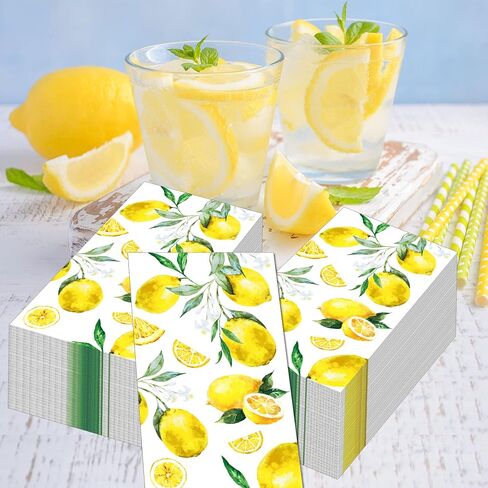 40Pcs Lemon Napkins Lemon Paper Napkins Yellow Citrus Fruit Disposable Hand Napkin Watercolor Summer Fruit Disposable Hand Towel for Summer Kitchen, Bathroom, Tea Party, Baby Shower in Saudi Arabia