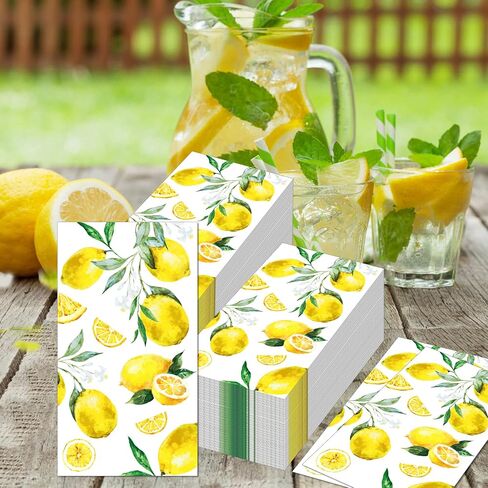 40Pcs Lemon Napkins Lemon Paper Napkins Yellow Citrus Fruit Disposable Hand Napkin Watercolor Summer Fruit Disposable Hand Towel for Summer Kitchen, Bathroom, Tea Party, Baby Shower in Saudi Arabia