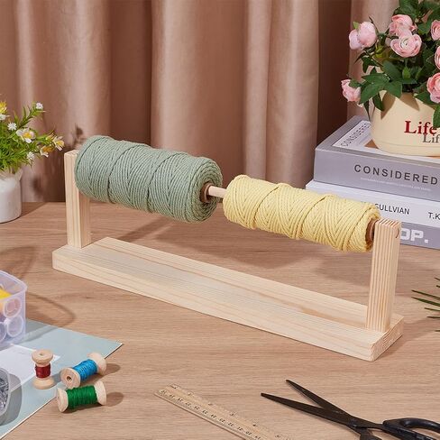 UNICRAFTALE Wooden Yarn Holder for Knitting Croche Supplies Single Rotating Yarn Ball Dispenser Stand Horizontal Yarn Spinner Ribbon Storage Organizer Rack Crochet Gift for Knitting Lovers in Kuwait