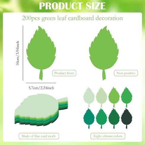 200Pcs Green Leaf Cardboard Decoration in Eight Colors, Bright Colors Leaf Stickers Spring Summer Bulletin Board Tree, DIY Crafts Suitable for Classroom Decoration in Saudi Arabia