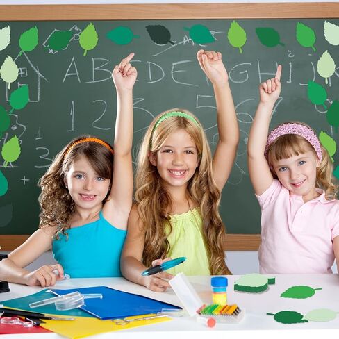 200Pcs Green Leaf Cardboard Decoration in Eight Colors, Bright Colors Leaf Stickers Spring Summer Bulletin Board Tree, DIY Crafts Suitable for Classroom Decoration in Saudi Arabia