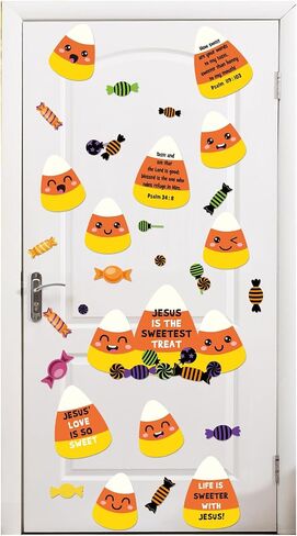 Fuutreo 29 Pcs Halloween Candy Corn Decor Cutouts Christian Halloween Candy Corn Bulletin Board Decorations Religious Door Decoration Kit for Classroom Sunday School Art Crafts Wall Chalkboard in Saudi Arabia