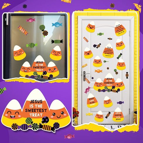 Fuutreo 29 Pcs Halloween Candy Corn Decor Cutouts Christian Halloween Candy Corn Bulletin Board Decorations Religious Door Decoration Kit for Classroom Sunday School Art Crafts Wall Chalkboard in Saudi Arabia