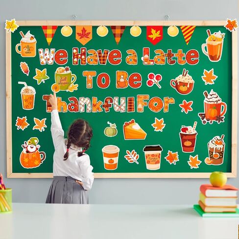 Howaf Fall Classroom Decorations لدينا لاتيه لنكون ممتنين لمجلة Bulletin Poard لمدرسة Autumn Chalkboard ، فالكب كيك أوراق القيقب in Saudi Arabia