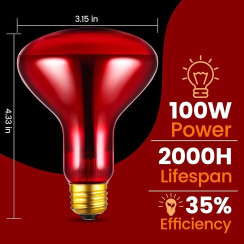 2 عبوة 100 واط مصباح حرارة الأشعة تحت الحمراء - باعث الزواحف الحرارة ، لمبة حرارة حمراء للفرخ ، الأفعى والفهد ، قاعدة E26 in Kuwait