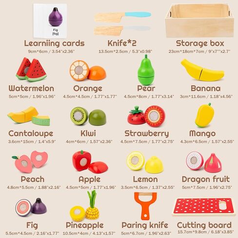 35pcs تلعب خشبيًا طعامًا للأطفال الصغار 1-3 ، يلعب ألعاب الطعام إكسسوارات المطبخ مع سلة تخزين ، وبطاقات تعليمية ، وقطع ثمار الغذاء ألعاب Montessori Toys Gift for Kids Girls Age 3 4 5 6 in Kuwait