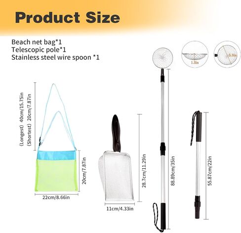 3pcs Sand Sifter for the Beach ، Scoop Scoop القابلة للتعديل ، مقارف قذيفة غربلة القشرة للشاطئ مع مقبض طويل ، Sifter Shark Tooth Sifter للشاطئ (الفضة) in Saudi Arabia