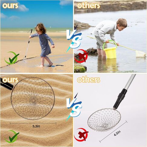 3pcs Sand Sifter for the Beach ، Scoop Scoop القابلة للتعديل ، مقارف قذيفة غربلة القشرة للشاطئ مع مقبض طويل ، Sifter Shark Tooth Sifter للشاطئ (الفضة) in Saudi Arabia