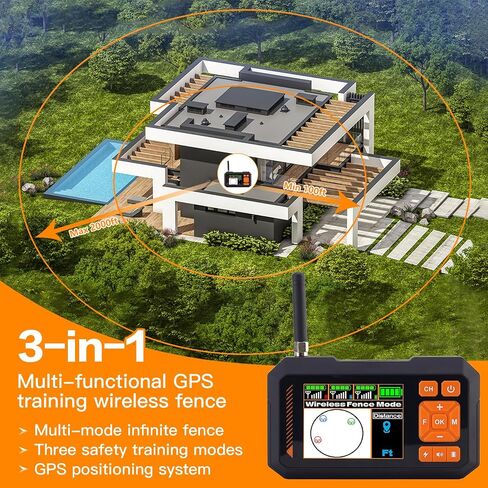 السياج الكهربائي للحيوانات الأليفة ، نظام السياج الكهربائي اللاسلكي غير المرئي ، GPS Smart Smart Remote Twip Function 2000 قدم قابلة للتعديل بطاريات مقاومة للماء مناسبة للحيوانات الأليفة الصغيرة/المتوسطة/الكبيرة in Kuwait