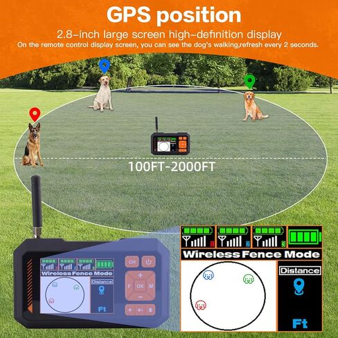 السياج الكهربائي للحيوانات الأليفة ، نظام السياج الكهربائي اللاسلكي غير المرئي ، GPS Smart Smart Remote Twip Function 2000 قدم قابلة للتعديل بطاريات مقاومة للماء مناسبة للحيوانات الأليفة الصغيرة/المتوسطة/الكبيرة in Kuwait