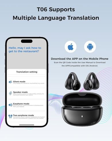 سماعات الأذن ترجمة AI ، تترجمات 3-in-1 سماعات الأذن 150 لغة ولهجات ، Hifi Sound ، Fit iOS و Android ، تصميم مقطع مفتوح للسفر والتعلم والأعمال （أسود） in Saudi Arabia