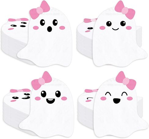 Whaline 100Pcs Halloween Paper Napkins 4 Styles Pink Bow Ghost Disposable Napkins Spooky Boo Luncheon Dinner Napkin for Halloween Baby Shower Tableware in Saudi Arabia
