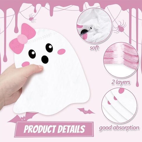 Whaline 100Pcs Halloween Paper Napkins 4 Styles Pink Bow Ghost Disposable Napkins Spooky Boo Luncheon Dinner Napkin for Halloween Baby Shower Tableware in Saudi Arabia