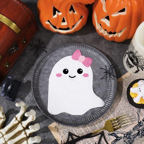 Whaline 100Pcs Halloween Paper Napkins 4 Styles Pink Bow Ghost Disposable Napkins Spooky Boo Luncheon Dinner Napkin for Halloween Baby Shower Tableware in Saudi Arabia