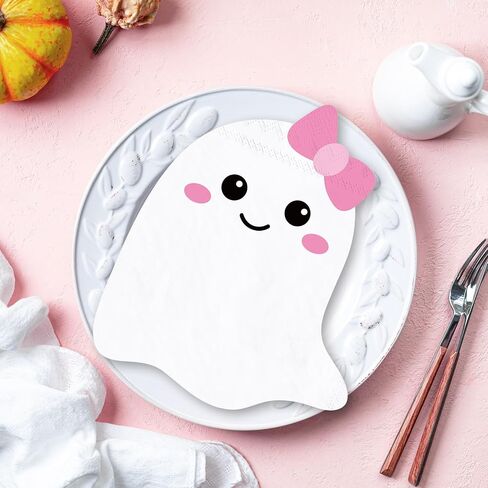 Whaline 100Pcs Halloween Paper Napkins 4 Styles Pink Bow Ghost Disposable Napkins Spooky Boo Luncheon Dinner Napkin for Halloween Baby Shower Tableware in Saudi Arabia