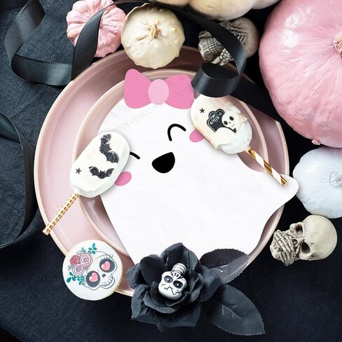 Whaline 100Pcs Halloween Paper Napkins 4 Styles Pink Bow Ghost Disposable Napkins Spooky Boo Luncheon Dinner Napkin for Halloween Baby Shower Tableware in Saudi Arabia