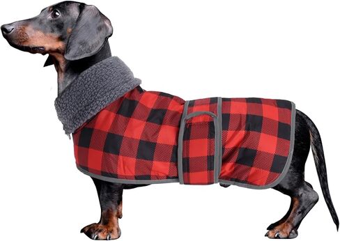 GeyeCete Dachshund Winter Coat Grid Coats Dog Coats Coats Ceilted Dog Jacket Coat Thermal ، مع بطانة الفانيلا الدافئة في الخارج حمر in Kuwait