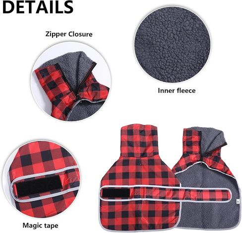 GeyeCete Dachshund Winter Coat Grid Coats Dog Coats Coats Ceilted Dog Jacket Coat Thermal ، مع بطانة الفانيلا الدافئة في الخارج حمر in Kuwait