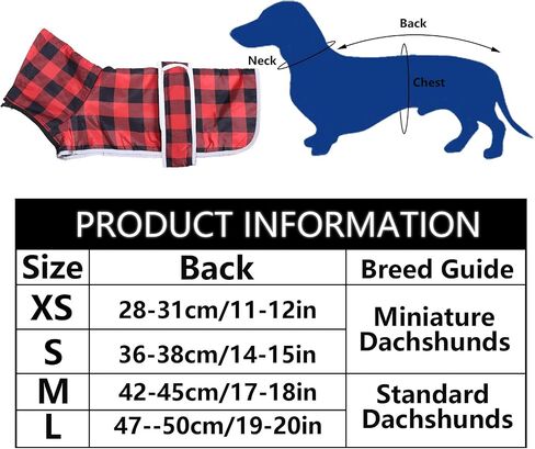 GeyeCete Dachshund Winter Coat Grid Coats Dog Coats Coats Ceilted Dog Jacket Coat Thermal ، مع بطانة الفانيلا الدافئة في الخارج حمر in Kuwait