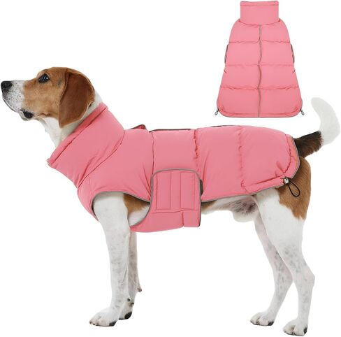 FUAMEY Dog Puffer Jacket for Large Dogs,Dog Cold Weather Coats Winter Dogs Down Jackets Waterproof Pet Snowsuits Warm Puppy Winter Vest Turtleneck Pets Adjustable Jackets Coats Pink L in Kuwait