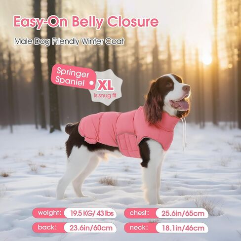 FUAMEY Dog Puffer Jacket for Large Dogs,Dog Cold Weather Coats Winter Dogs Down Jackets Waterproof Pet Snowsuits Warm Puppy Winter Vest Turtleneck Pets Adjustable Jackets Coats Pink L in Kuwait